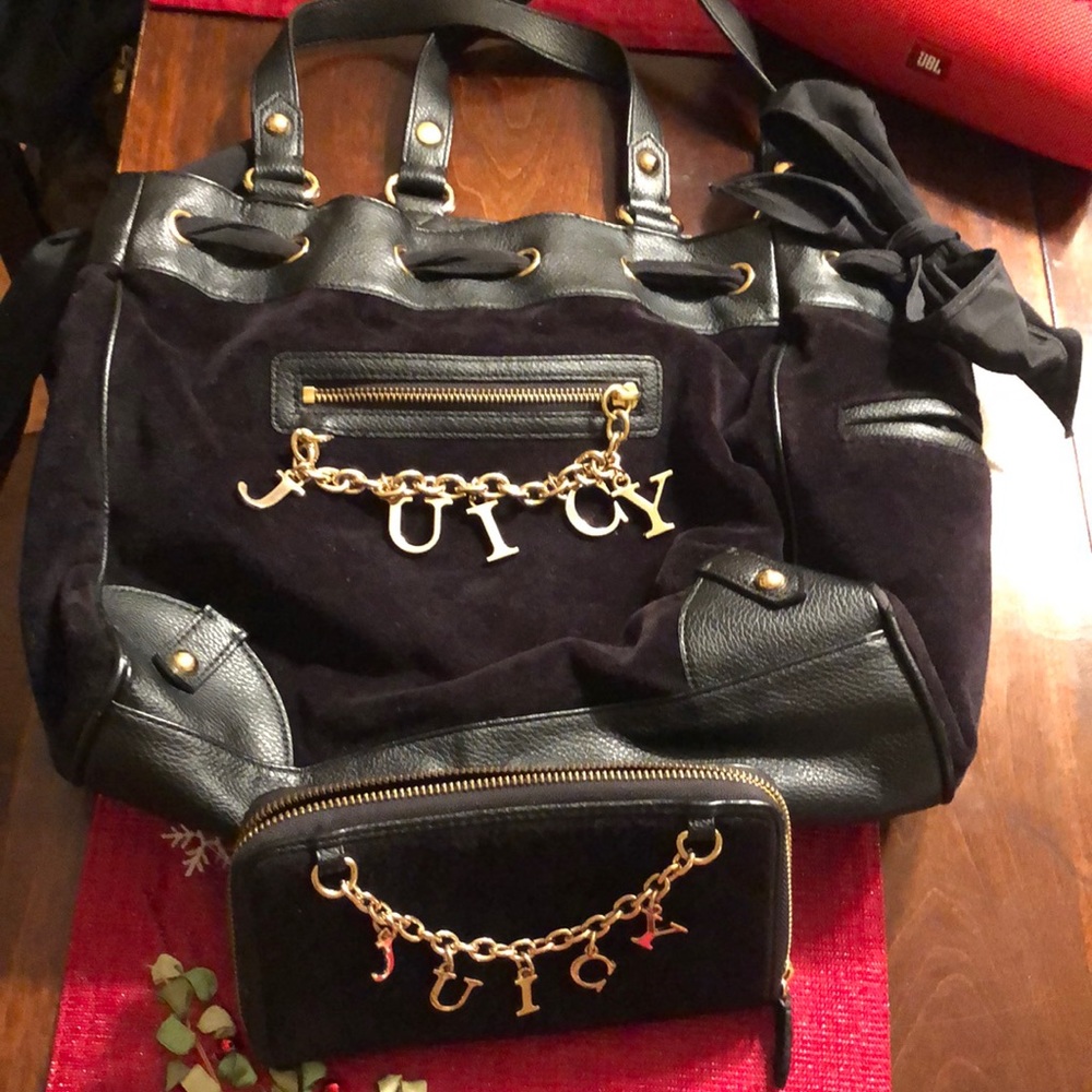Black Velvet Juicy Couture Chain Logo Bag